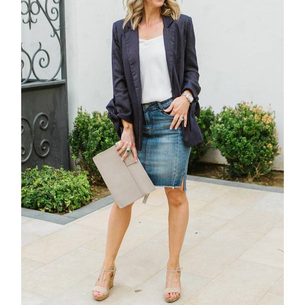 NEW RESET BY JANE 3/4 sleeve pinstripe blazer in navy pinstripe